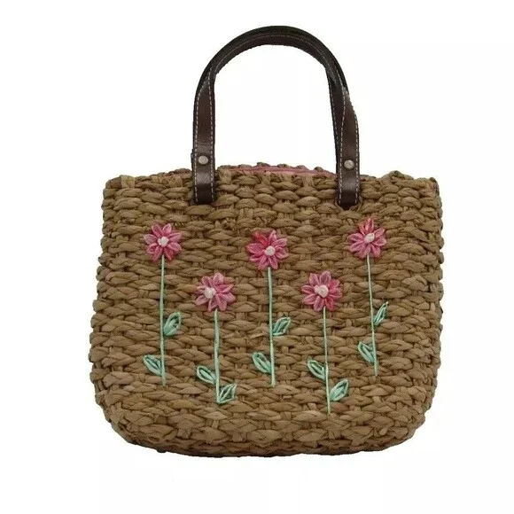 Lord & Taylor Purse Straw Rattan Handbag Retro Flowers Vacation Floral 90s VTG - Picture 1 of 16